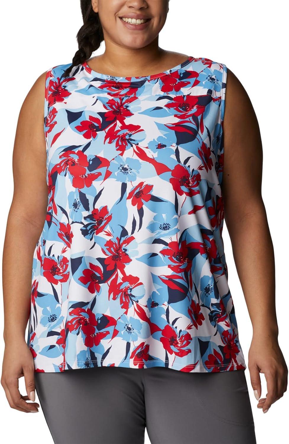 imageColumbia Womens Columbia Womens Chill River Tank Top Moisture Wicking Sun ProtectionRed LilyPop Flora