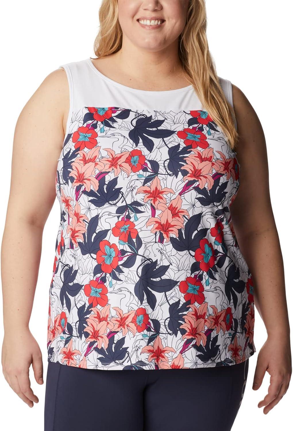 imageColumbia Womens Columbia Womens Chill River Tank Top Moisture Wicking Sun ProtectionWhite Lakeshore Floral Multi
