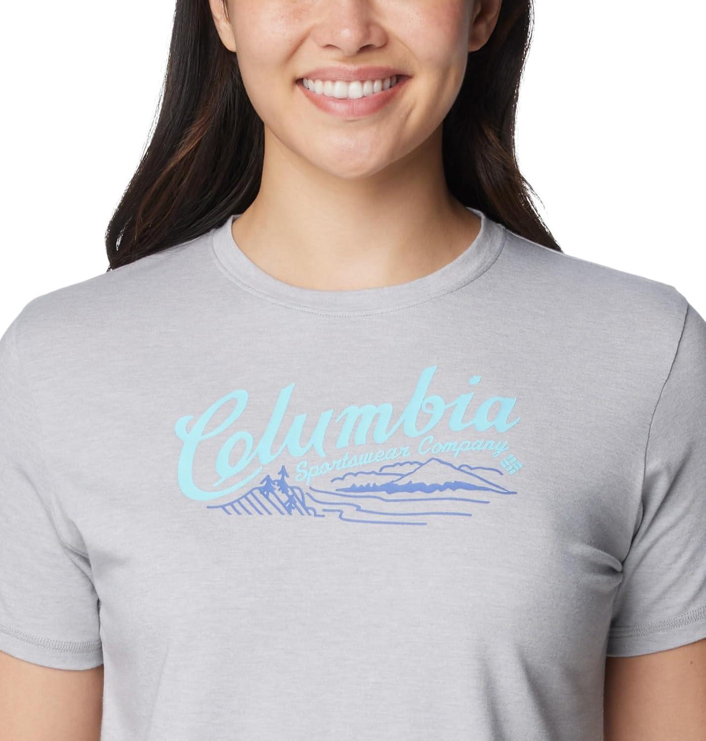 imageColumbia Womens Sun Trek Ss Graphic TeeColumbia Grey HeatherSimply Scripted