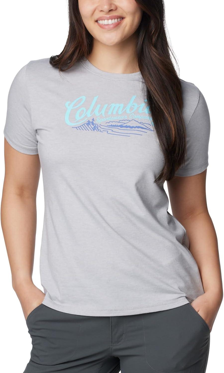 imageColumbia Womens Sun Trek Ss Graphic TeeColumbia Grey HeatherSimply Scripted