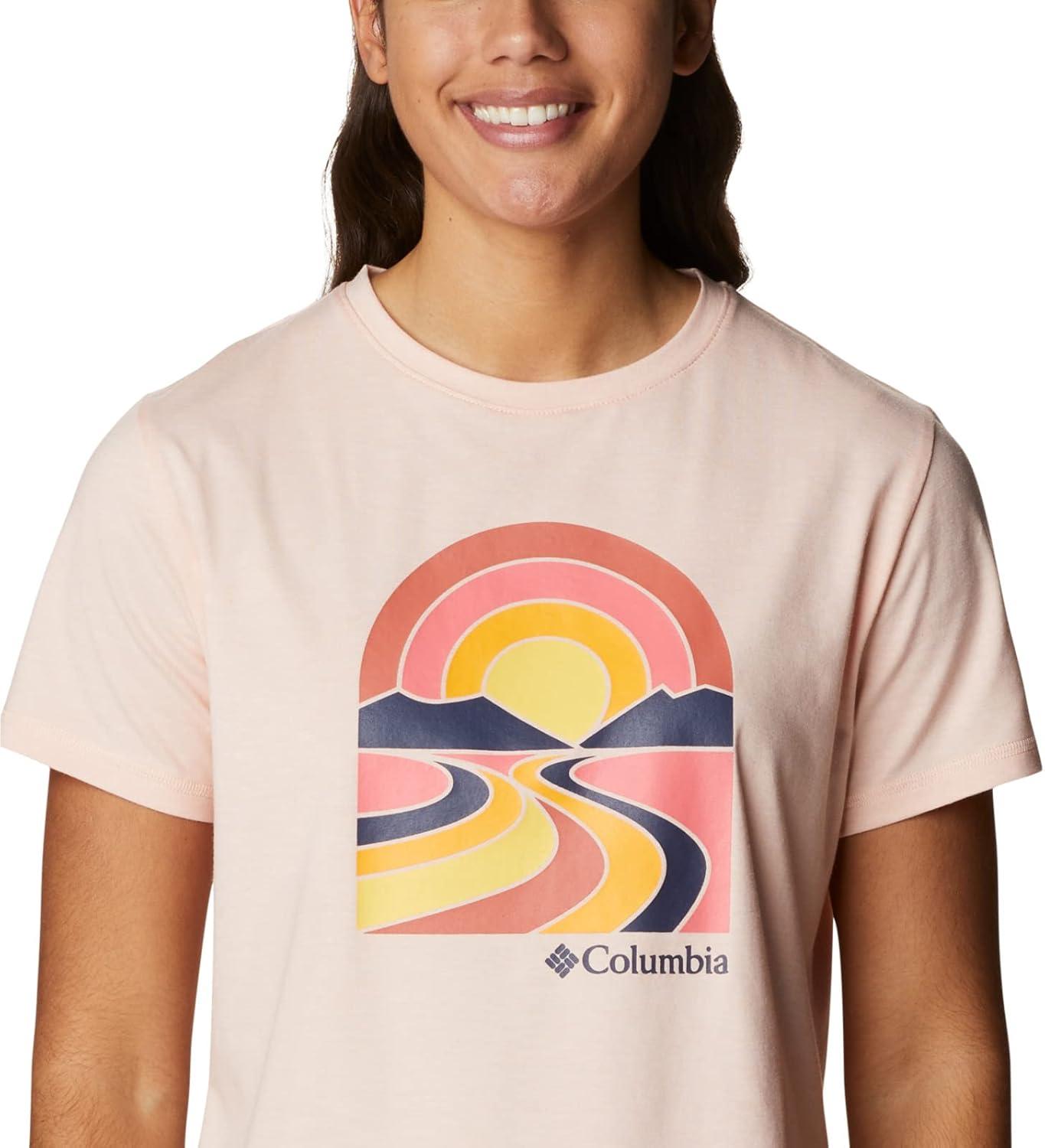 imageColumbia Womens Sun Trek Ss Graphic TeePeach Blossom HeatherSuntrek Trails