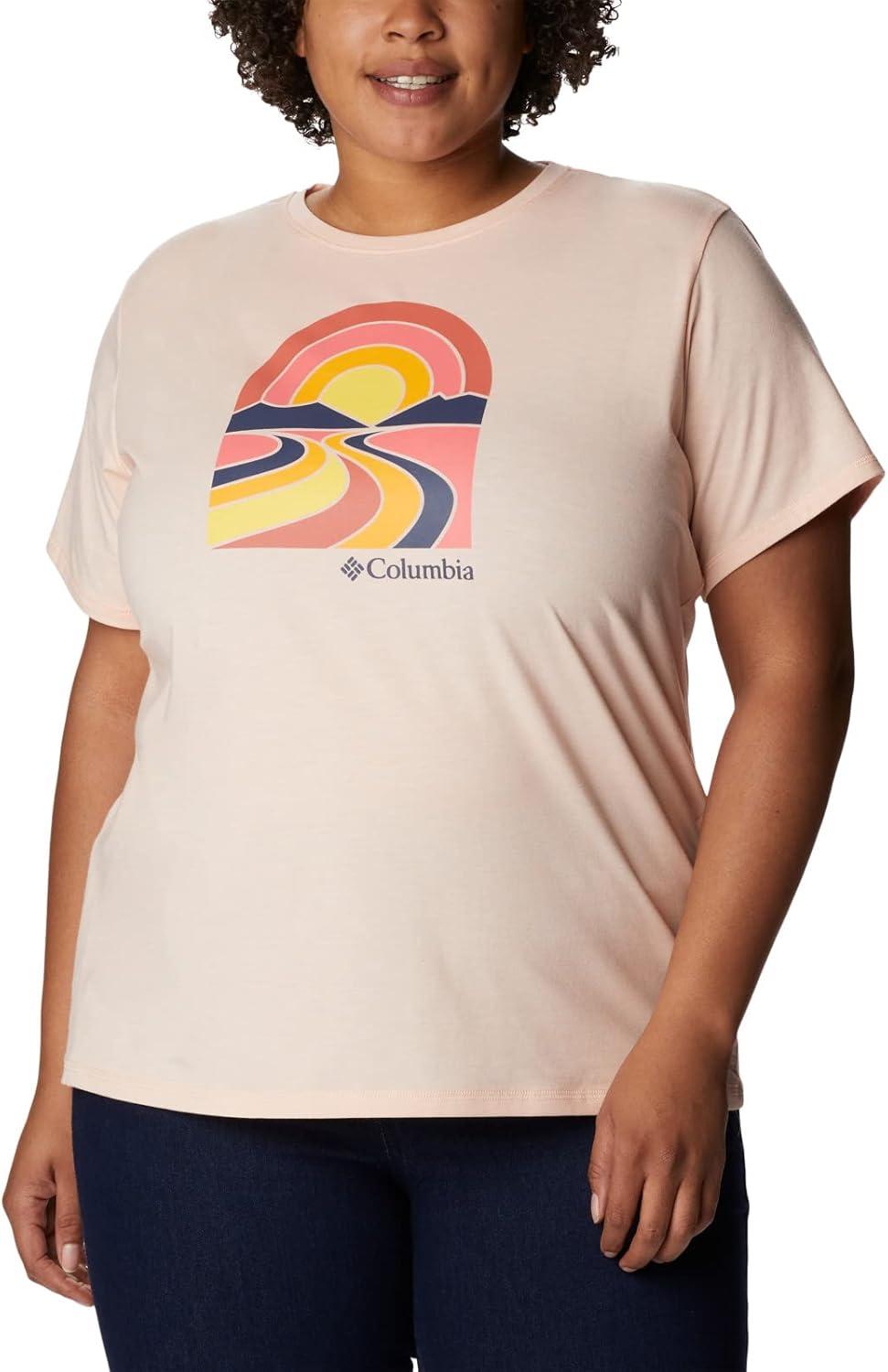 imageColumbia Womens Sun Trek Ss Graphic TeePeach Blossom HeatherSuntrek Trails
