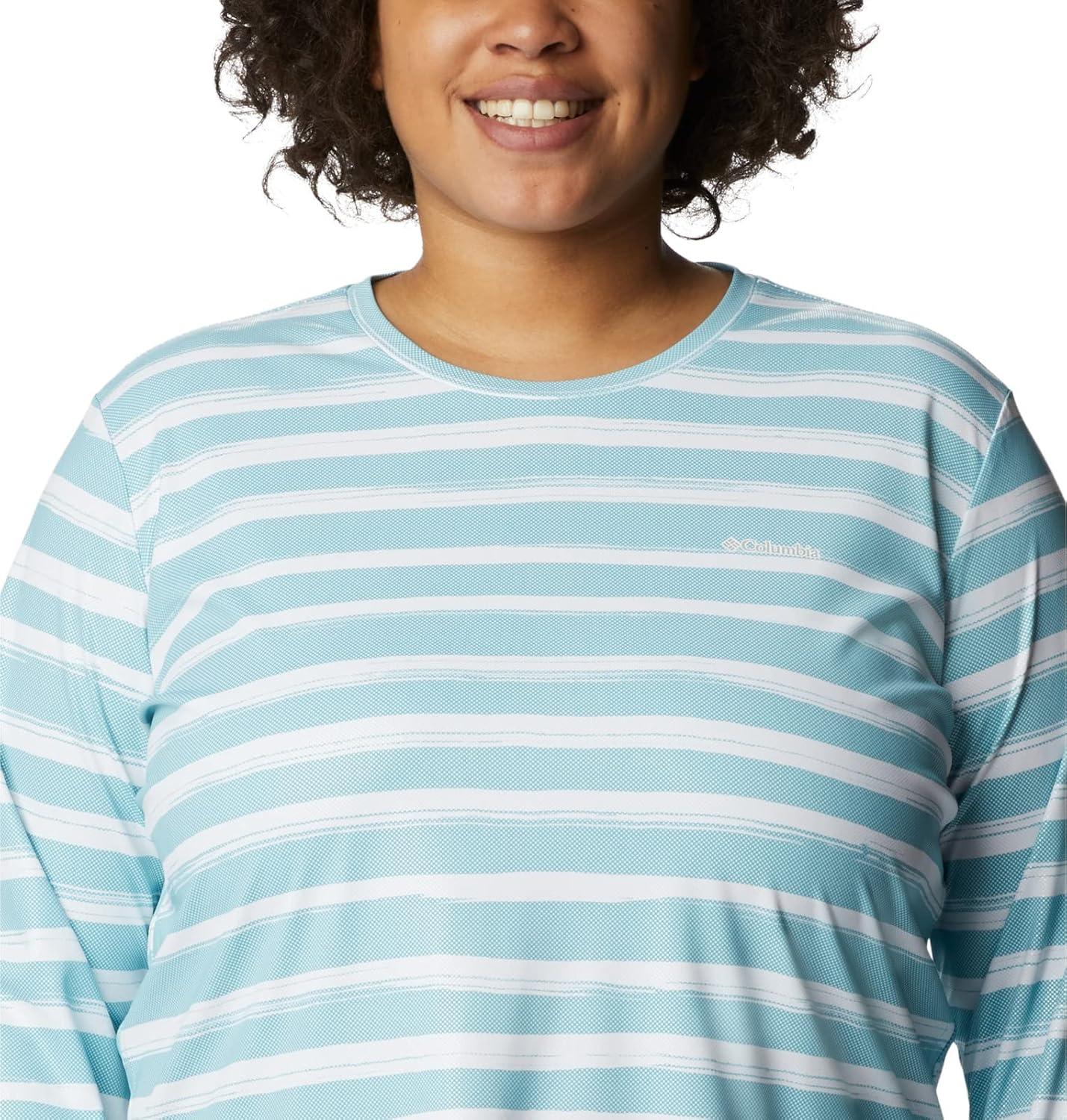 imageColumbia Womens W Sun Deflector Summerdry Ls ShirtSea Wave Brush Stripe