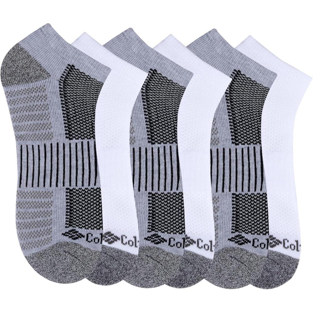 imageColumbia Mens 12 Cushion Quarter Arch Support Poly Blend Socks 6 PackGreyWhite