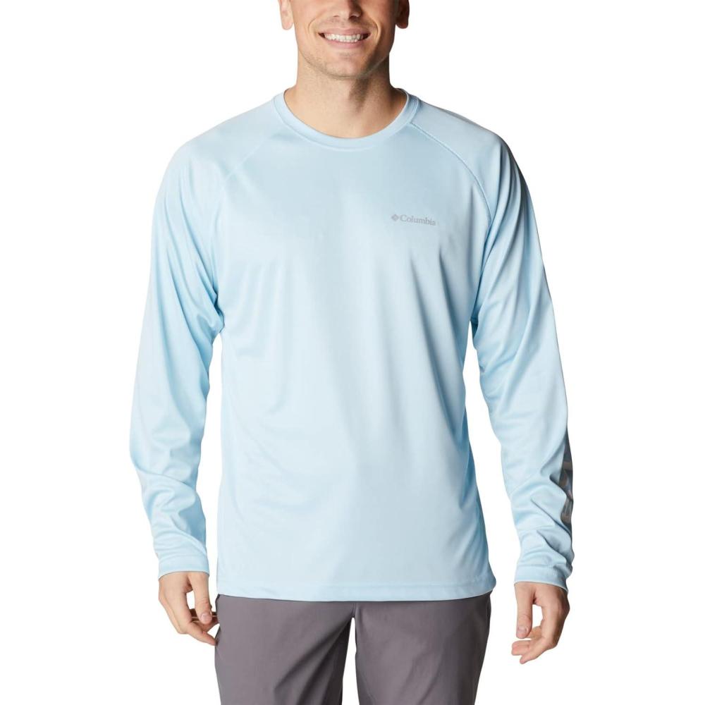 imageColumbia Mens Fork Stream Long Sleeve ShirtSky Blue HeatherWhite Logo