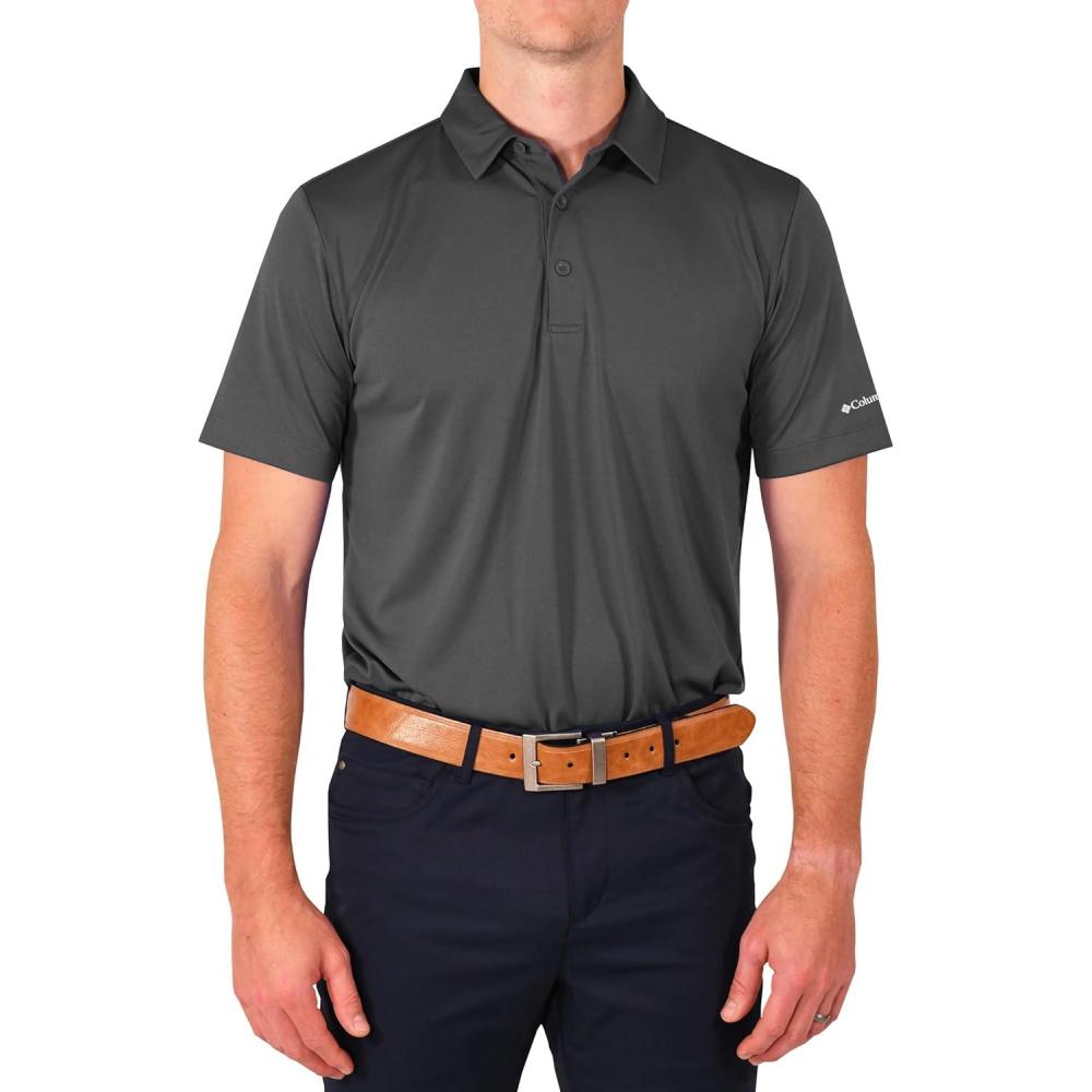 imageColumbia Mens Golf Drive Polo Shirt Omni Wick Performance Breathable Short SleeveForged Iron