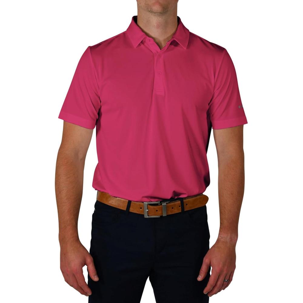 imageColumbia Mens Golf Drive Polo Shirt Omni Wick Performance Breathable Short SleevePink Ice