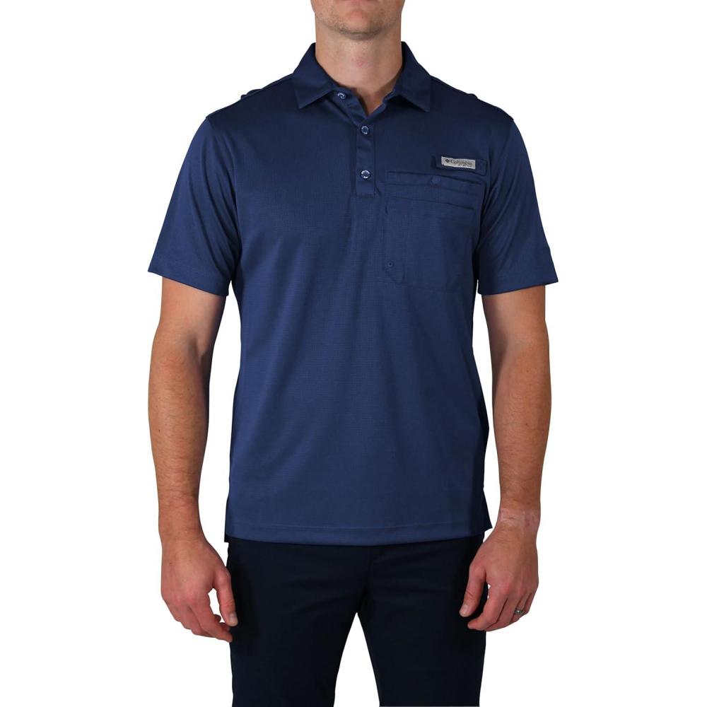 imageColumbia Mens Golf Flycaster Pocket Polo Shirt Omni Wick Breathable Short SleeveCollegiate Navy