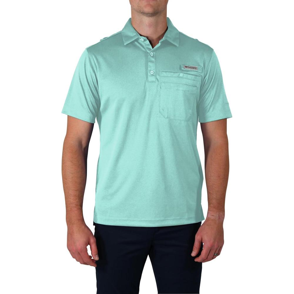 imageColumbia Mens Golf Flycaster Pocket Polo Shirt Omni Wick Breathable Short SleeveGulf Stream