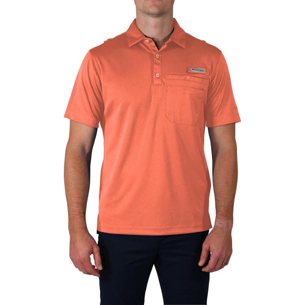 imageColumbia Mens Golf Flycaster Pocket Polo Shirt Omni Wick Breathable Short SleeveLychee