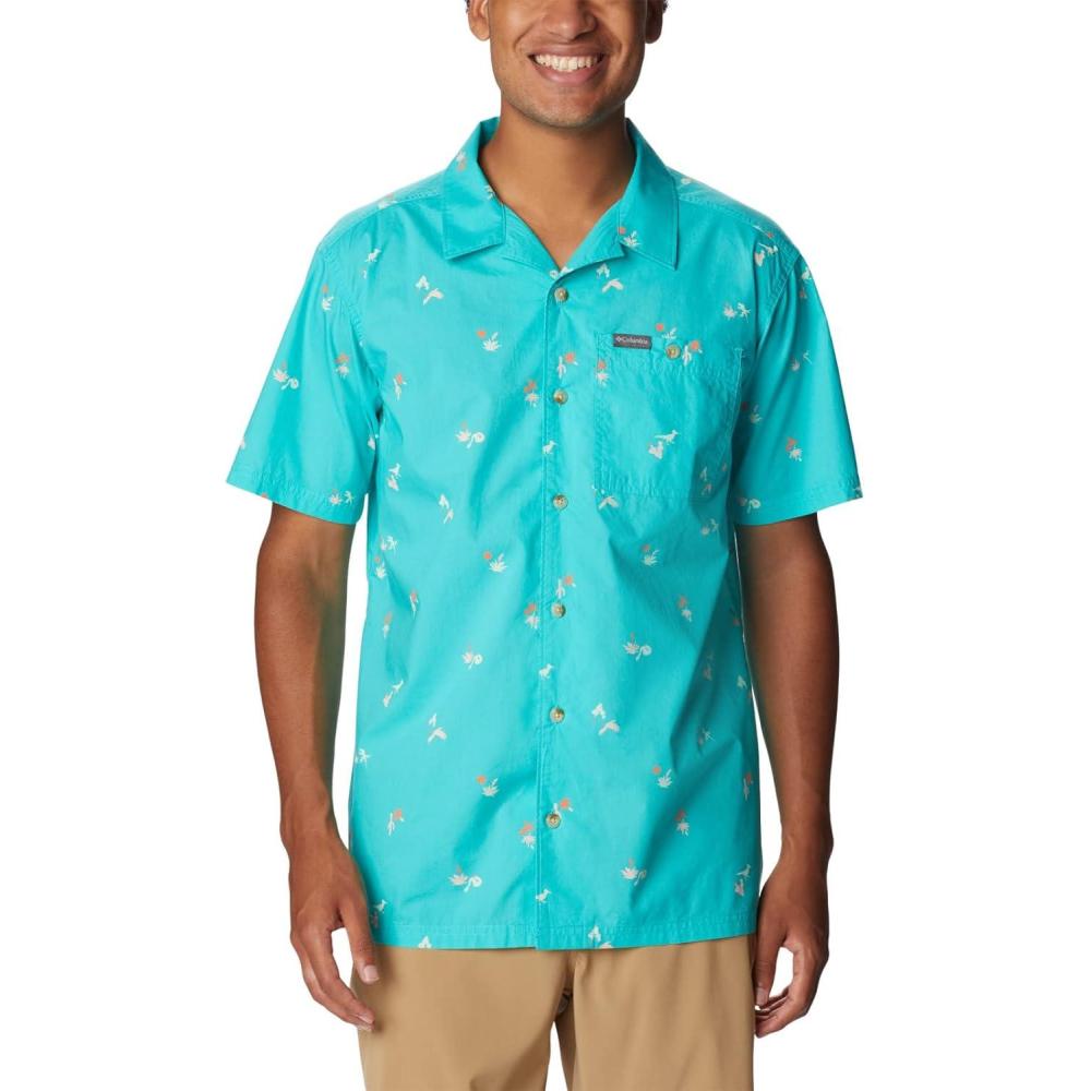 imageColumbia Mens Pine Canyon Short SleeveHiking ShirtBright Aqua Baja Bonanza