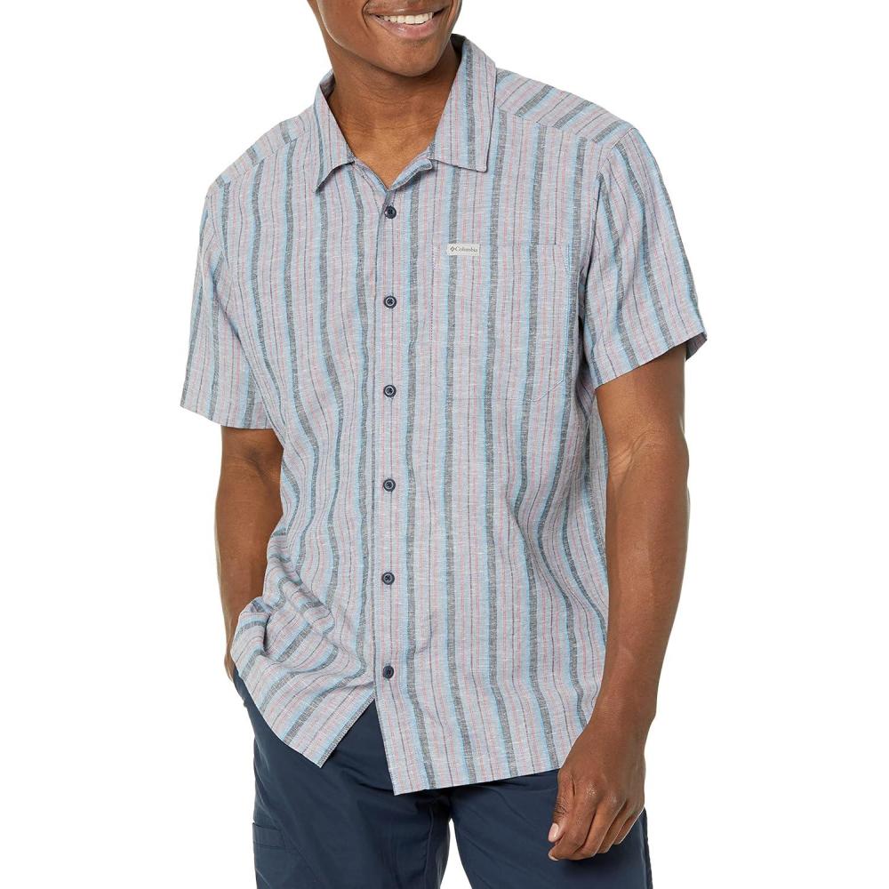 imageColumbia Mens Sage Springs Linen Short SleeveCollegiate Navy Strolling Stripe