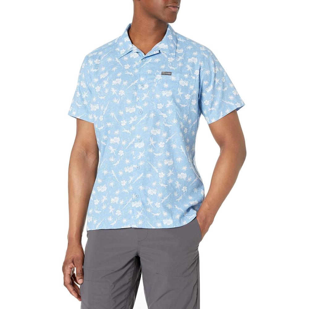 imageColumbia Mens Sage Springs Linen Short SleeveJet Stream Desert Daze