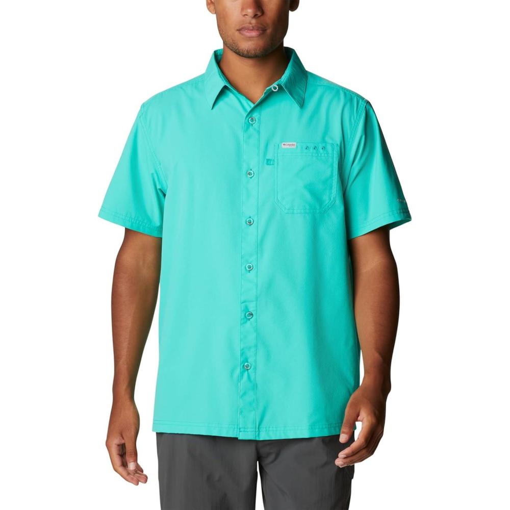 imageColumbia Mens Standard Slack Tide Camp ShirtElectric Turquoise