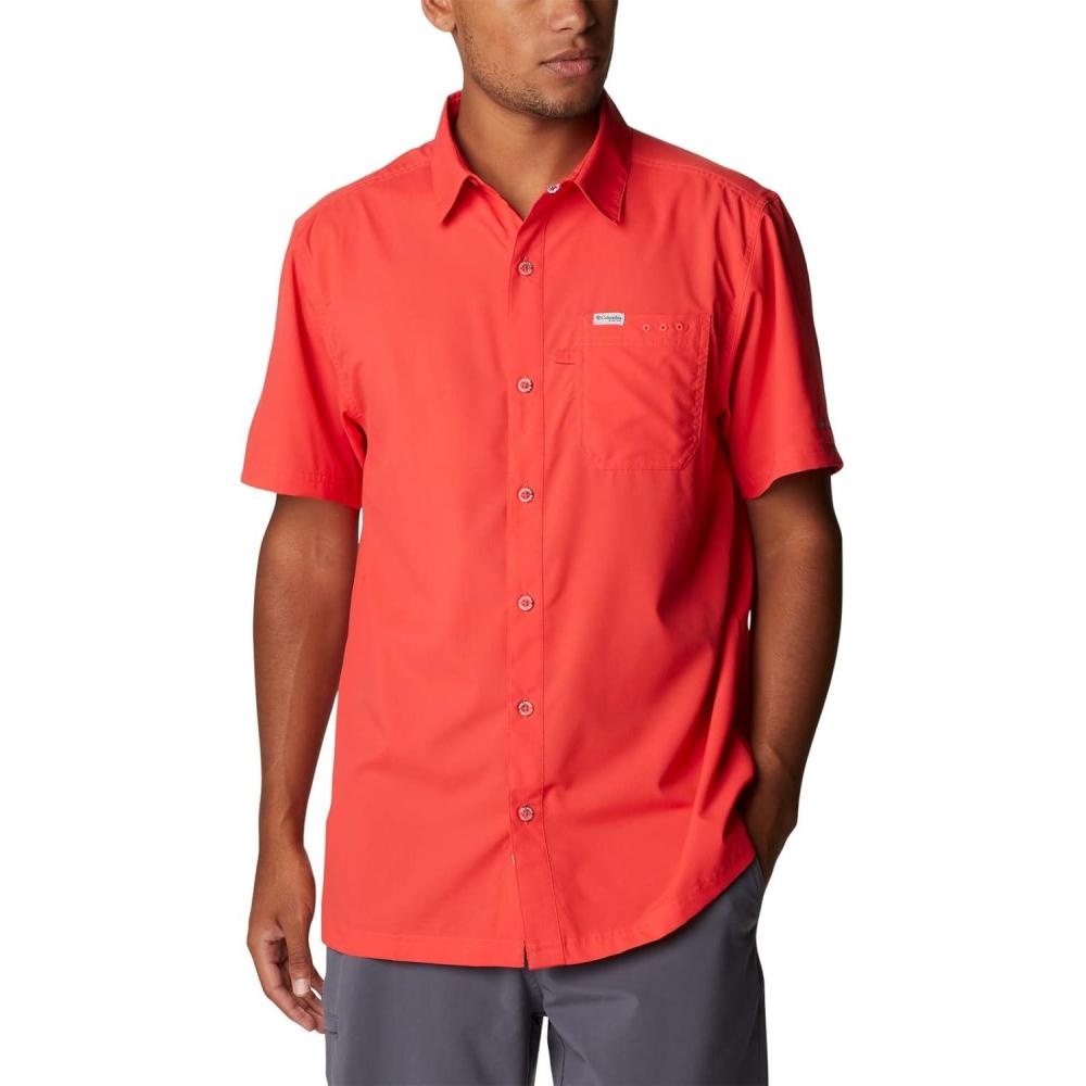imageColumbia Mens Standard Slack Tide Camp ShirtRed Hibiscus