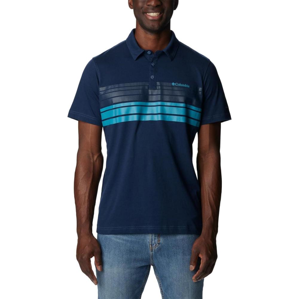 imageColumbia Mens Thistletown Hills Stripe PoloDk Mtn Heather Double Decker Stripe
