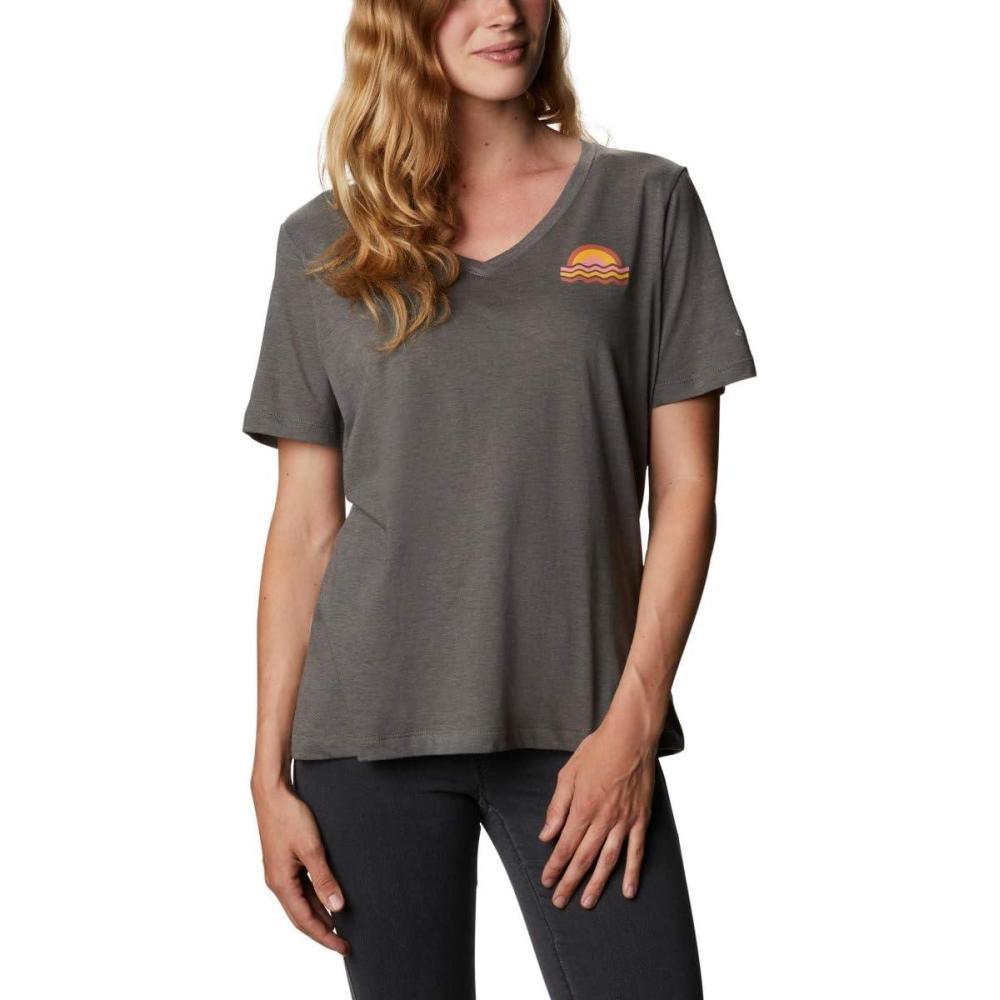 imageColumbia Womens Bluebird Day Relaxed V NeckCharcoal HeatherWavy Waterline