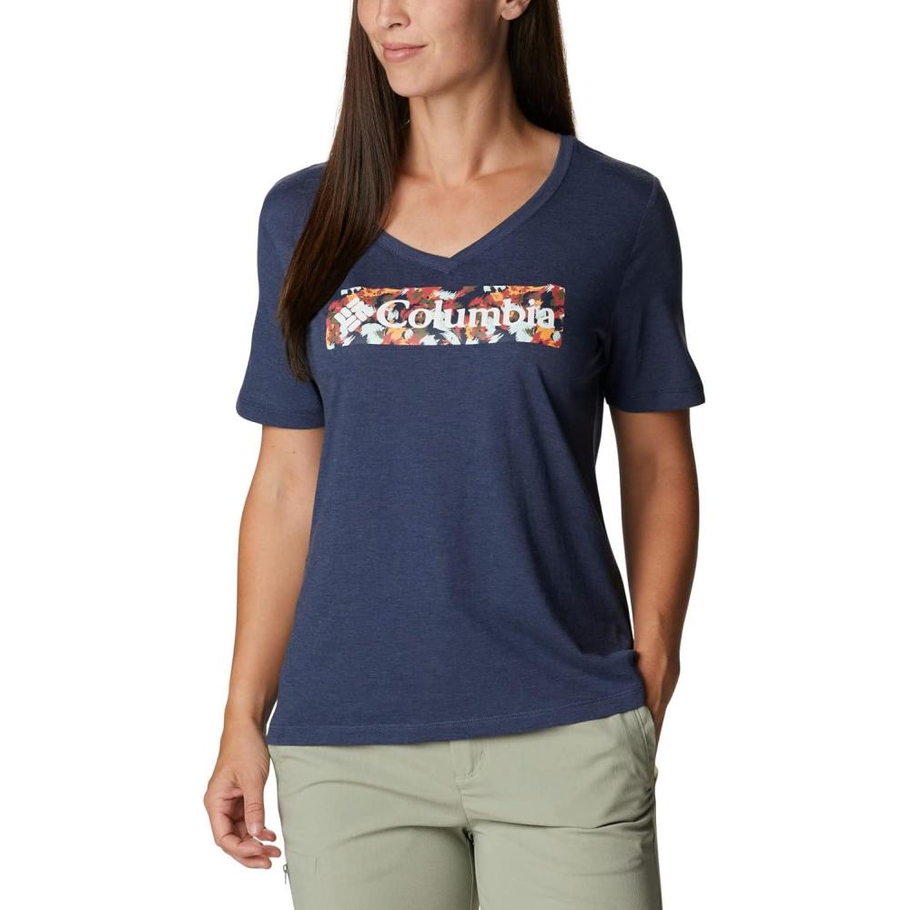 imageColumbia Womens Bluebird Day Relaxed V NeckNocturnal HeatherTyphoon Blooms Framed