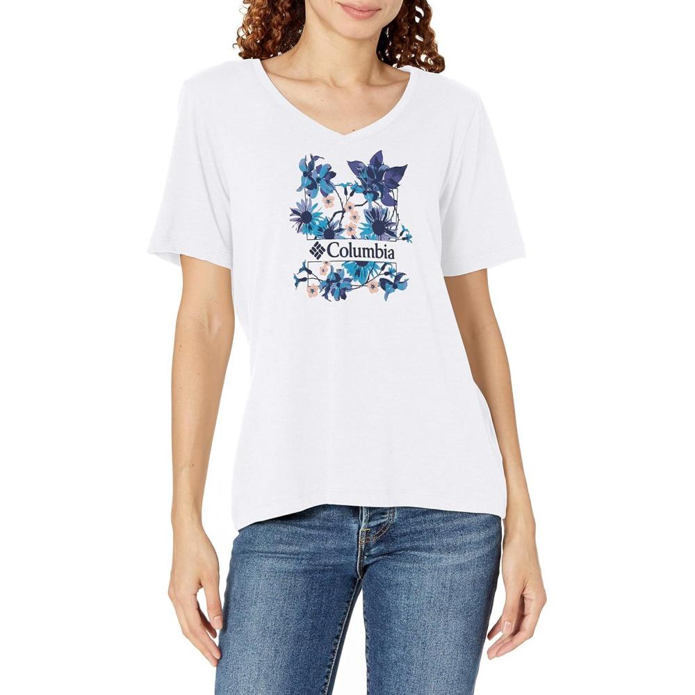 imageColumbia Womens Bluebird Day Relaxed V NeckWhiteJubilant Escape Graphic