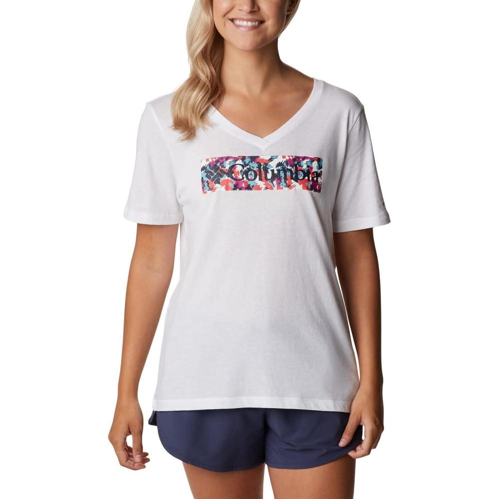 imageColumbia Womens Bluebird Day Relaxed V NeckWhiteTyphoon Blooms Framed