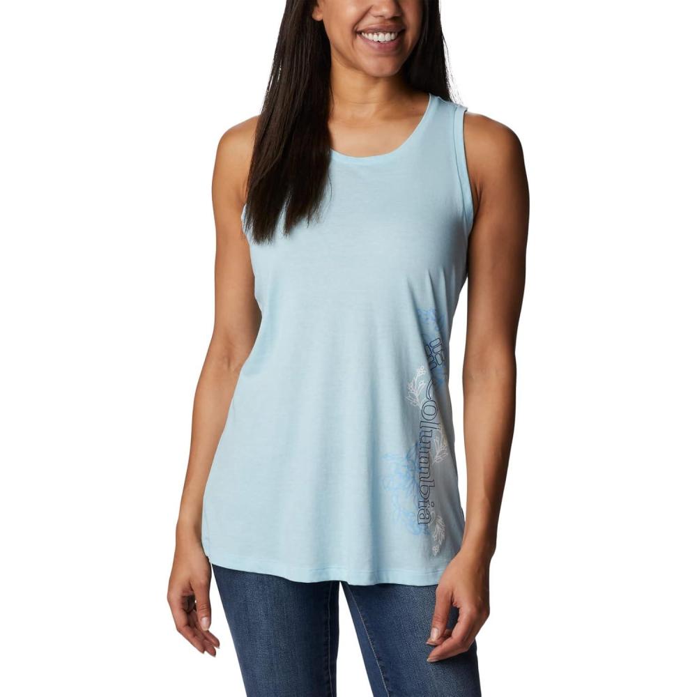 imageColumbia Womens Bluff Mesa TankCami ShirtSpring Blue HeatherBlooming Lines Graphic