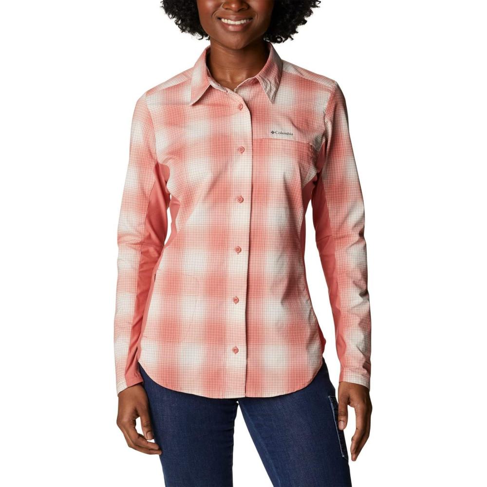 imageColumbia Womens Claudia Ridge Long Sleeve ShirtHiking ShirtDark Coral Soft Ombre