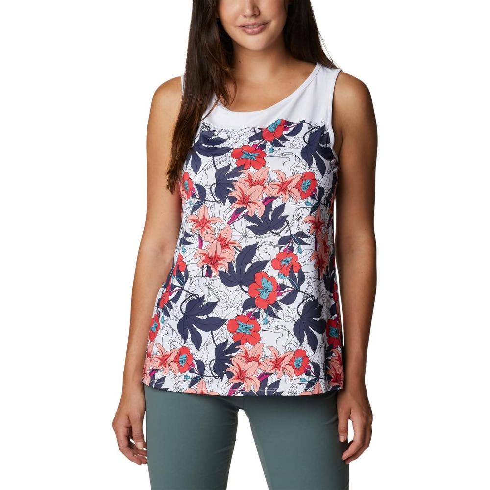 imageColumbia Womens Columbia Womens Chill River Tank Top Moisture Wicking Sun ProtectionWhite Lakeshore Floral Multi