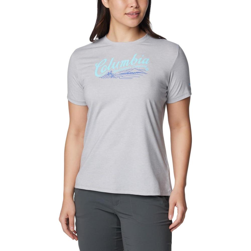 imageColumbia Womens Sun Trek Ss Graphic TeeColumbia Grey HeatherSimply Scripted