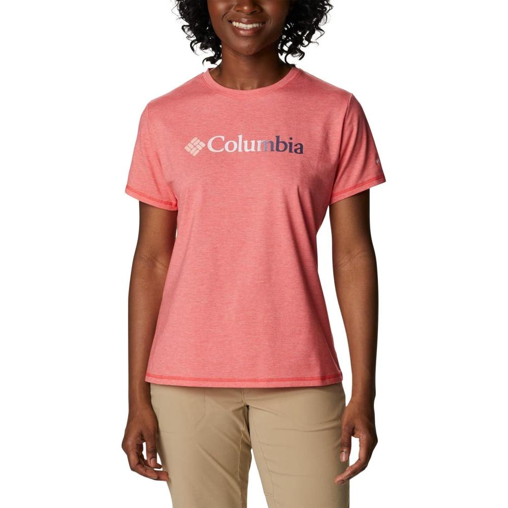 imageColumbia Womens Sun Trek Ss Graphic TeeRed Hibiscus HeatherBranded Gradient