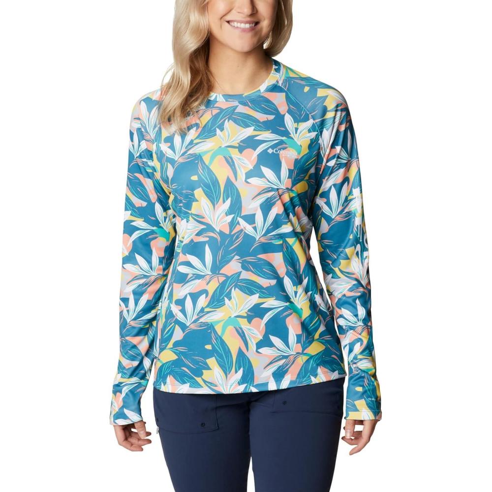 imageColumbia Womens Super Tidal Tee Long SleeveElectric Turquoise Hidden Paradise