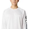 Columbia Mens Fork Stream™ Long Sleeve Shirt(White/Collegiate Navy Logo)