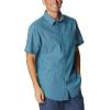 Columbia Men’s Under Exposure Yarn Dye Short Sleeve Shirt(Electric Turquoise Oxford Stripe)