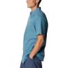 Columbia Men’s Under Exposure Yarn Dye Short Sleeve Shirt(Electric Turquoise Oxford Stripe)