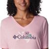 Columbia Womens Bluebird Day™ Relaxed V Neck(Wild Rose Heather/Jubilant Flower Graphic)