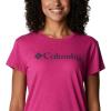 Columbia Womens Sun Trek™ Ss Graphic Tee(Wild Fuchsia Heather/Gem Columbia)