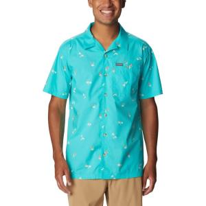 Columbia Mens Pine Canyon Short SleeveHiking Shirt(Bright Aqua Baja Bonanza)