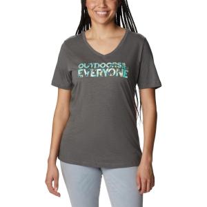 Columbia Womens Bluebird Day™ Relaxed V Neck(Charcoal Heather/Be Outdoors)