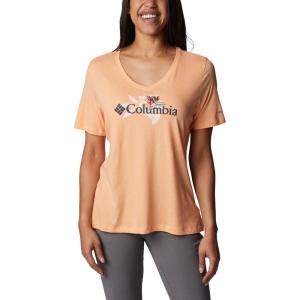 Columbia Womens Bluebird Day™ Relaxed V Neck(Peach Heather/Jubilant Flower Graphic)