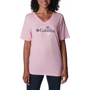 Columbia Womens Bluebird Day™ Relaxed V Neck(Wild Rose Heather/Jubilant Flower Graphic)