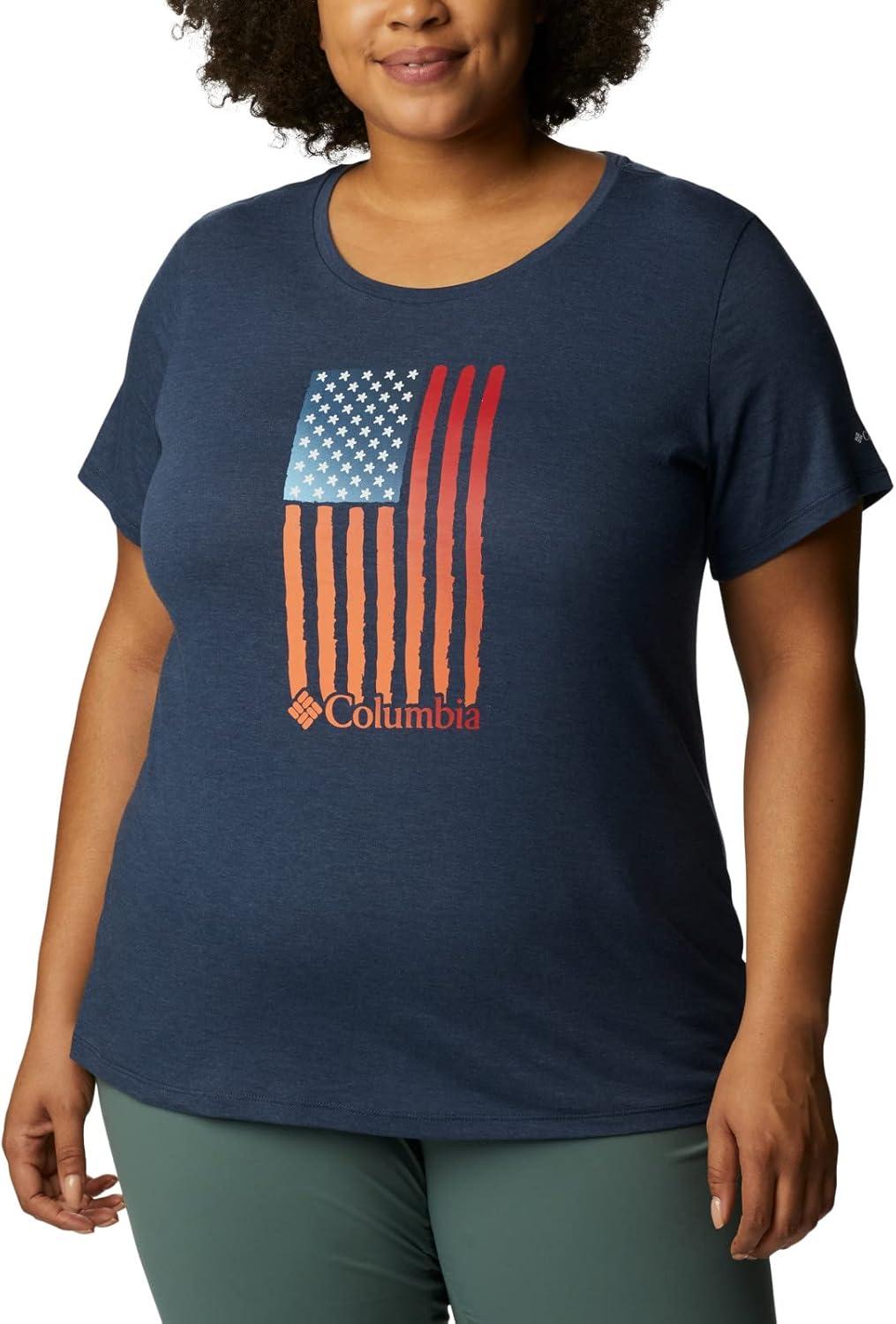 imageColumbia Womens Daisy Days Short Sleeve Graphic TeeNocturnal HeatherWatercolor Flag Graphic