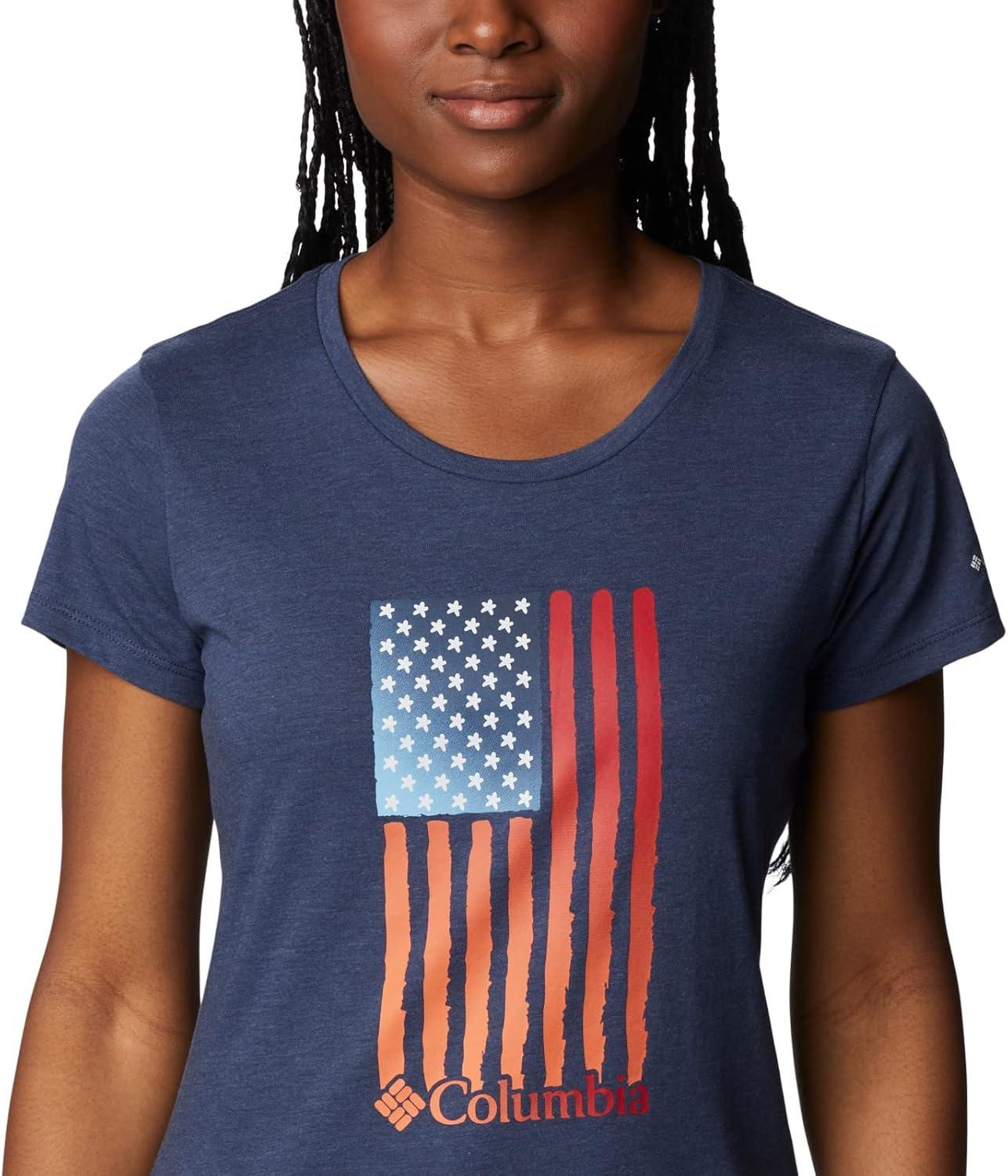 imageColumbia Womens Daisy Days Short Sleeve Graphic TeeNocturnal HeatherWatercolor Flag Graphic