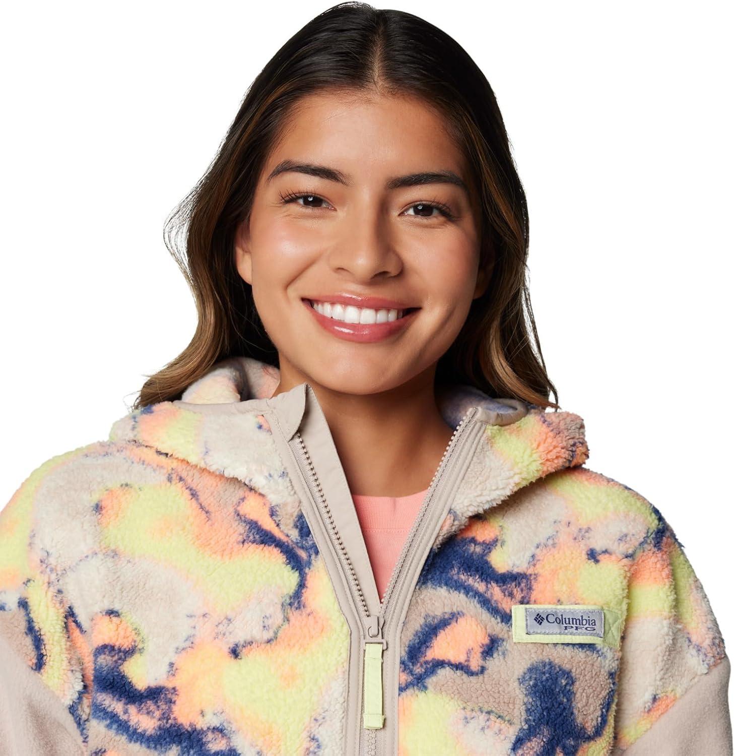 imageColumbia womens Pfg Open Water Hooded FleeceCrushed ClaySpring Yellow Aura