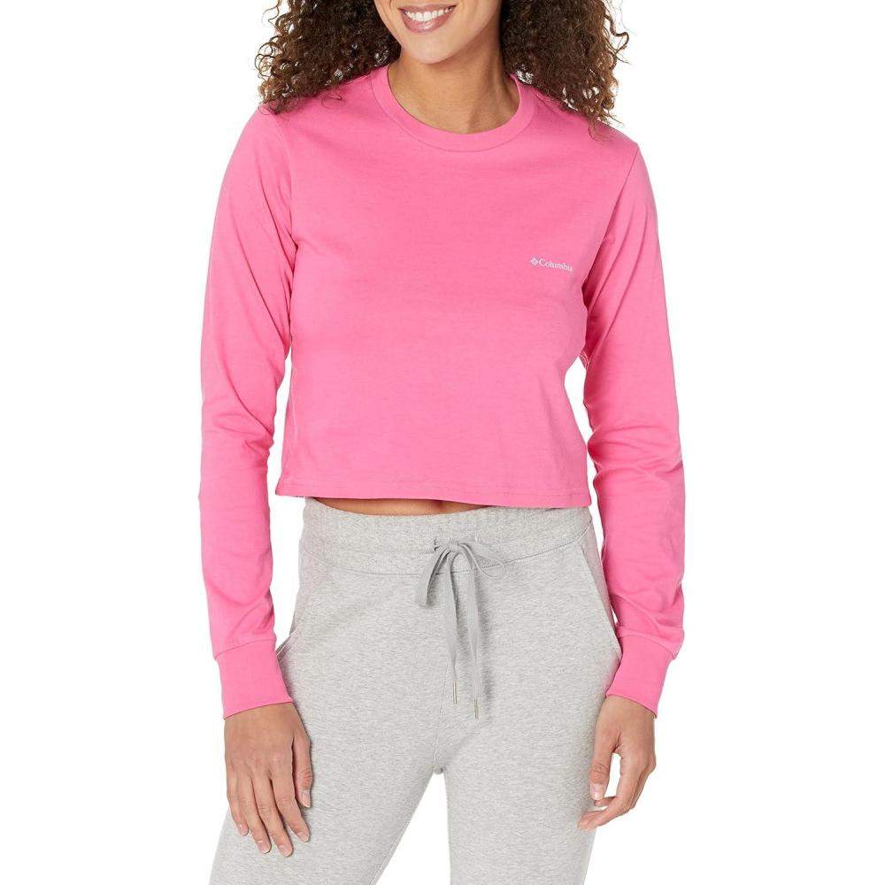 imageColumbia Womens Standard North Cascades Long Sleeve Cropped TeeWild GeraniumBoundless Graphic