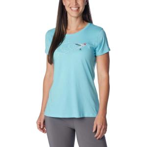 Columbia Womens Daisy Days Short Sleeve Graphic Tee(Aquamarine Heather/Fancy Flyer)