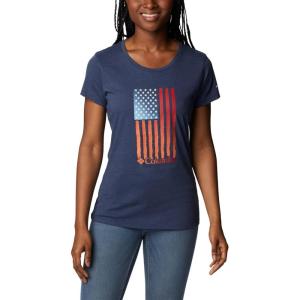 Columbia Womens Daisy Days Short Sleeve Graphic Tee(Nocturnal Heather/Watercolor Flag Graphic)