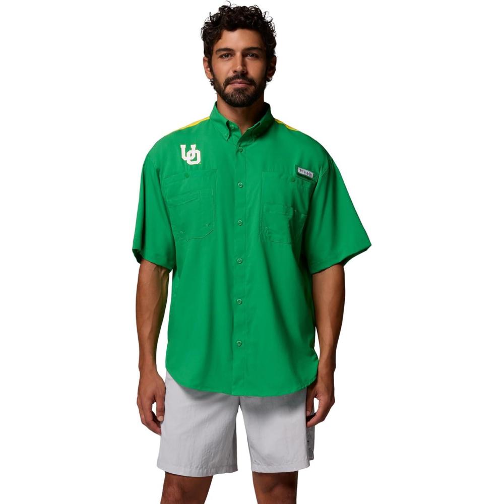 imageColumbia Mens Collegiate Tamiami Colorblock Short Sleeve ShirtUo Fuse GreenYellow Glo