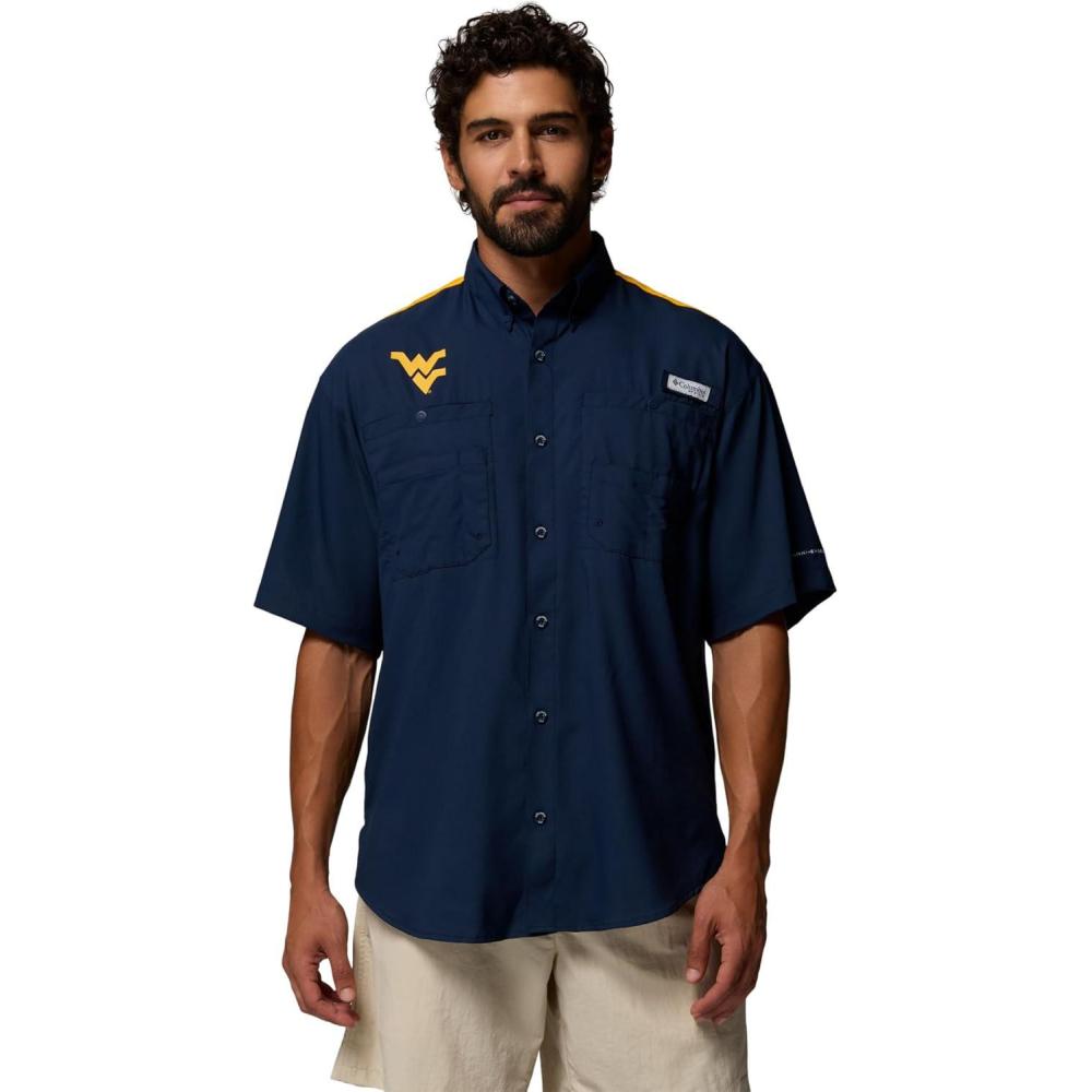 imageColumbia Mens Collegiate Tamiami Colorblock Short Sleeve ShirtWv Collegiate NavyMlb Gold