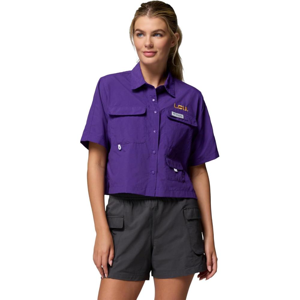 imageColumbia Womens Collegiate PFG Open Water Short Sleeve ShirtLsu  Vivid Purple
