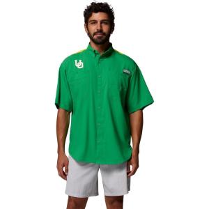 Columbia Mens Collegiate Tamiami Colorblock Short Sleeve Shirt(Uo – Fuse Green/Yellow Glo)