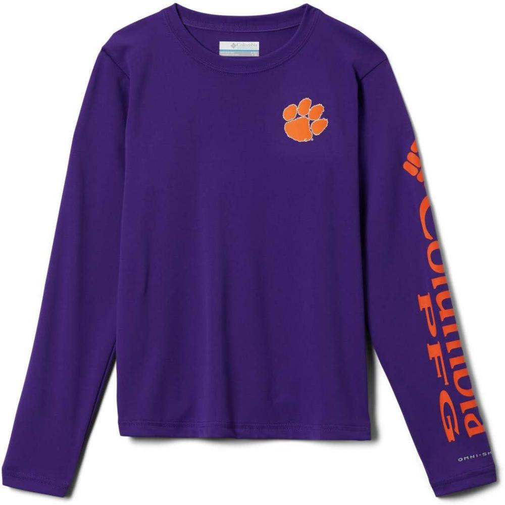 imageColumbia Youth Unisex Collegiate Terminal Tackle Long Sleeve ShirtCle Vivid PurpleSpark Orange